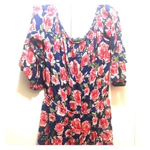 Blue and red floral off the shoulder romper